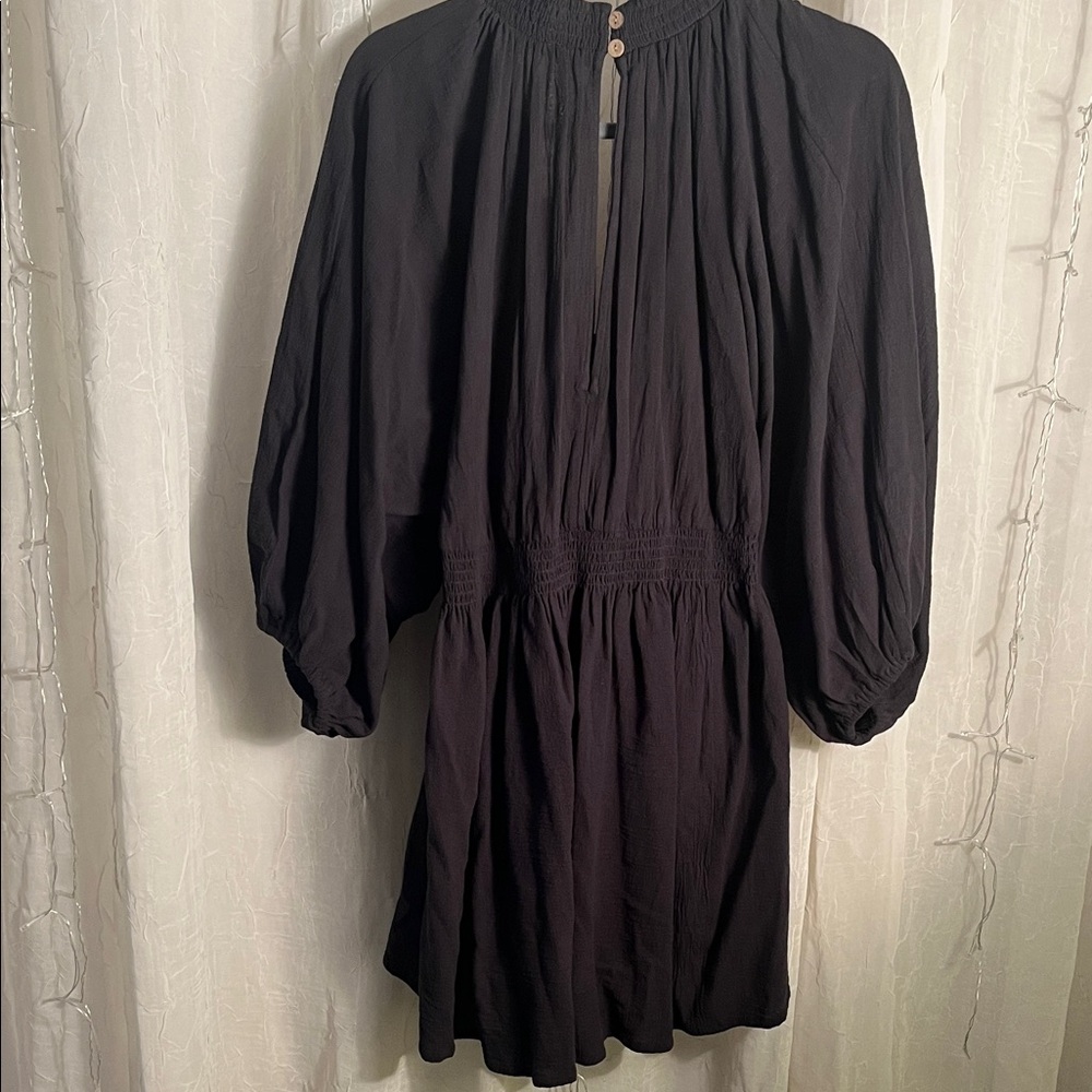 Free People Black Mini Dress with V-Neck and Balloon Sleeves - Picture 4 of 4
